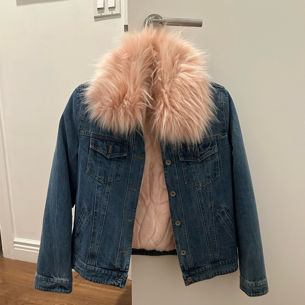 Denim jacket with faux fur